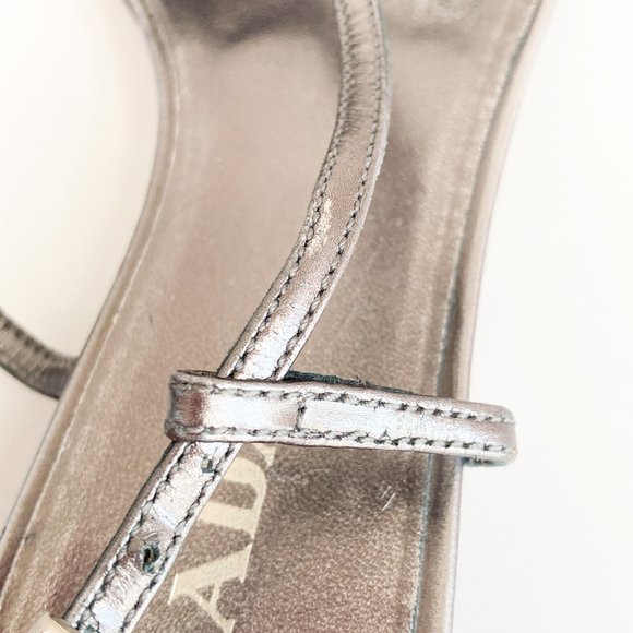 Prada Metallic Mini Wedge Closed Toe Strappy Sandals, Size 36.5 Womens - Picture 6 of 13